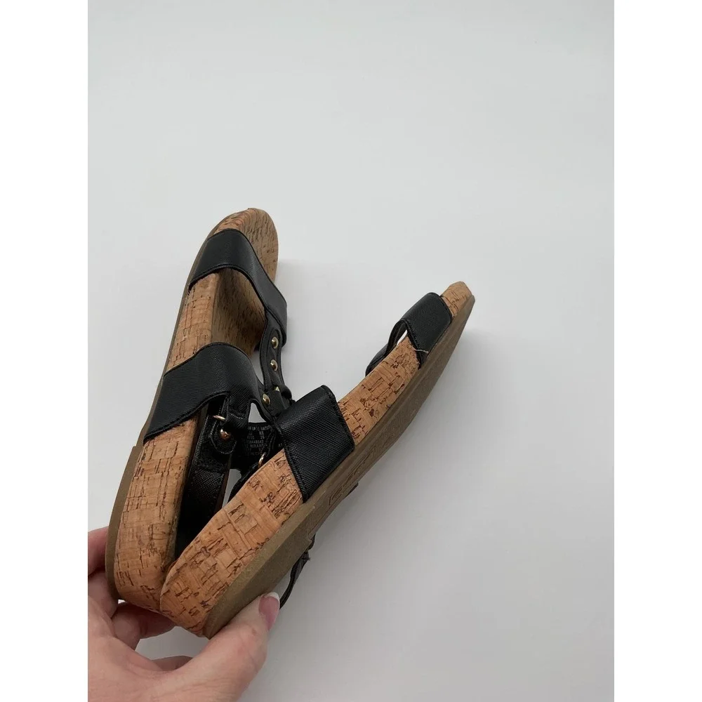 Jacqueline Smith Sandals‎ Cork Wedge Heel Ankle Strap Gold Women's size 9